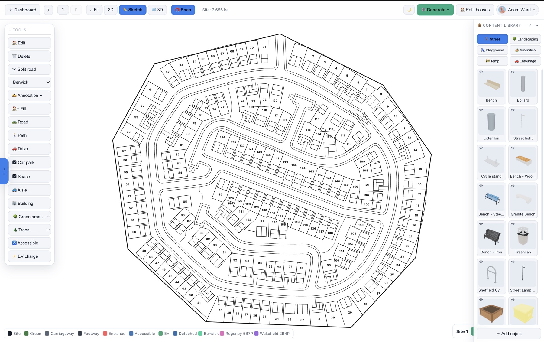 A Gen 2 organic layout β a flowing primary street with courts off it.