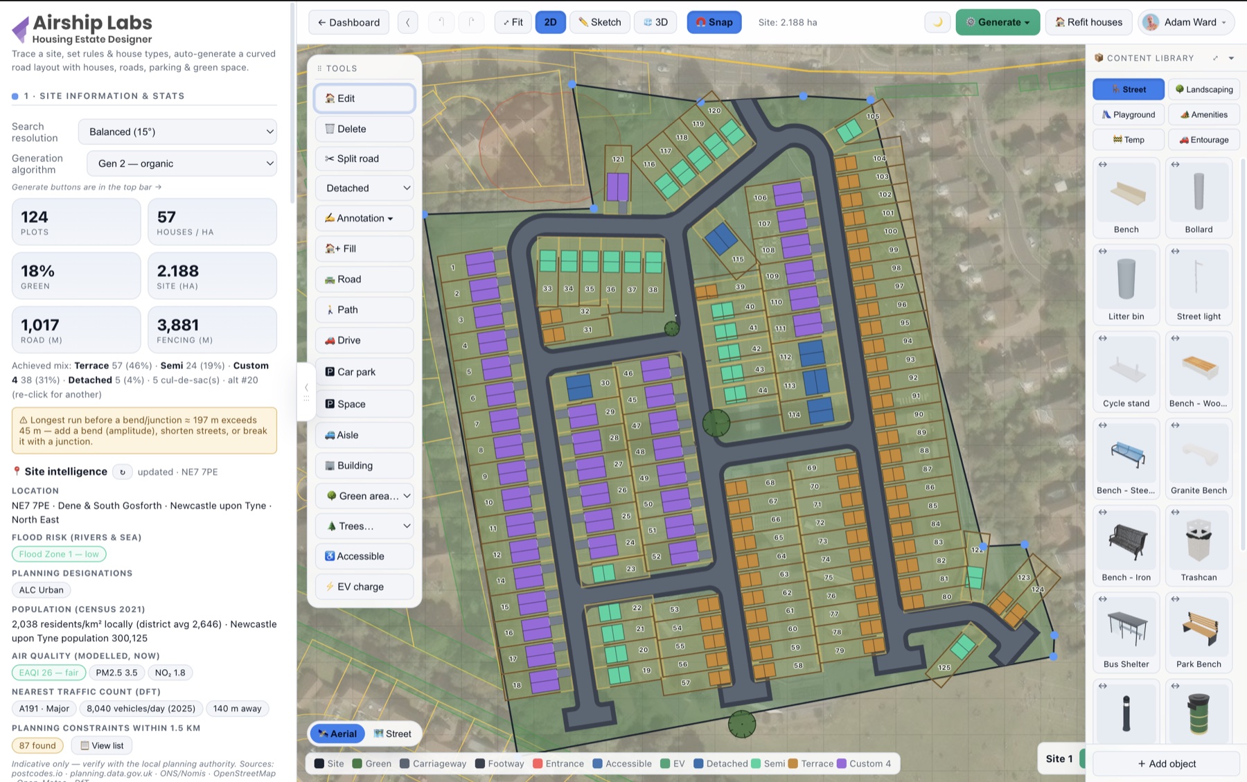 The coloured 2D plan.