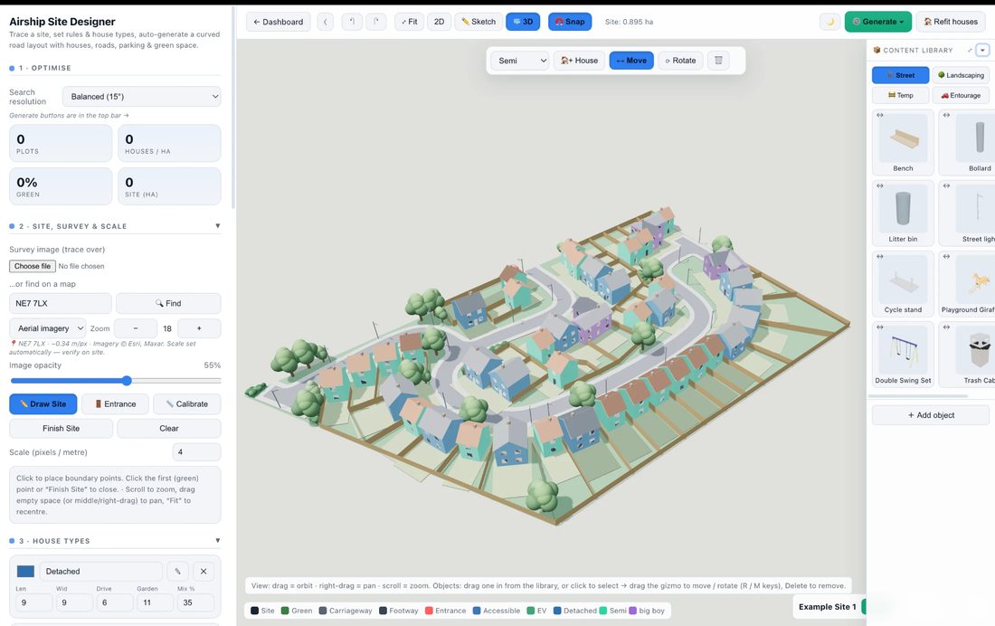 The 3D view in Airship Site Designer